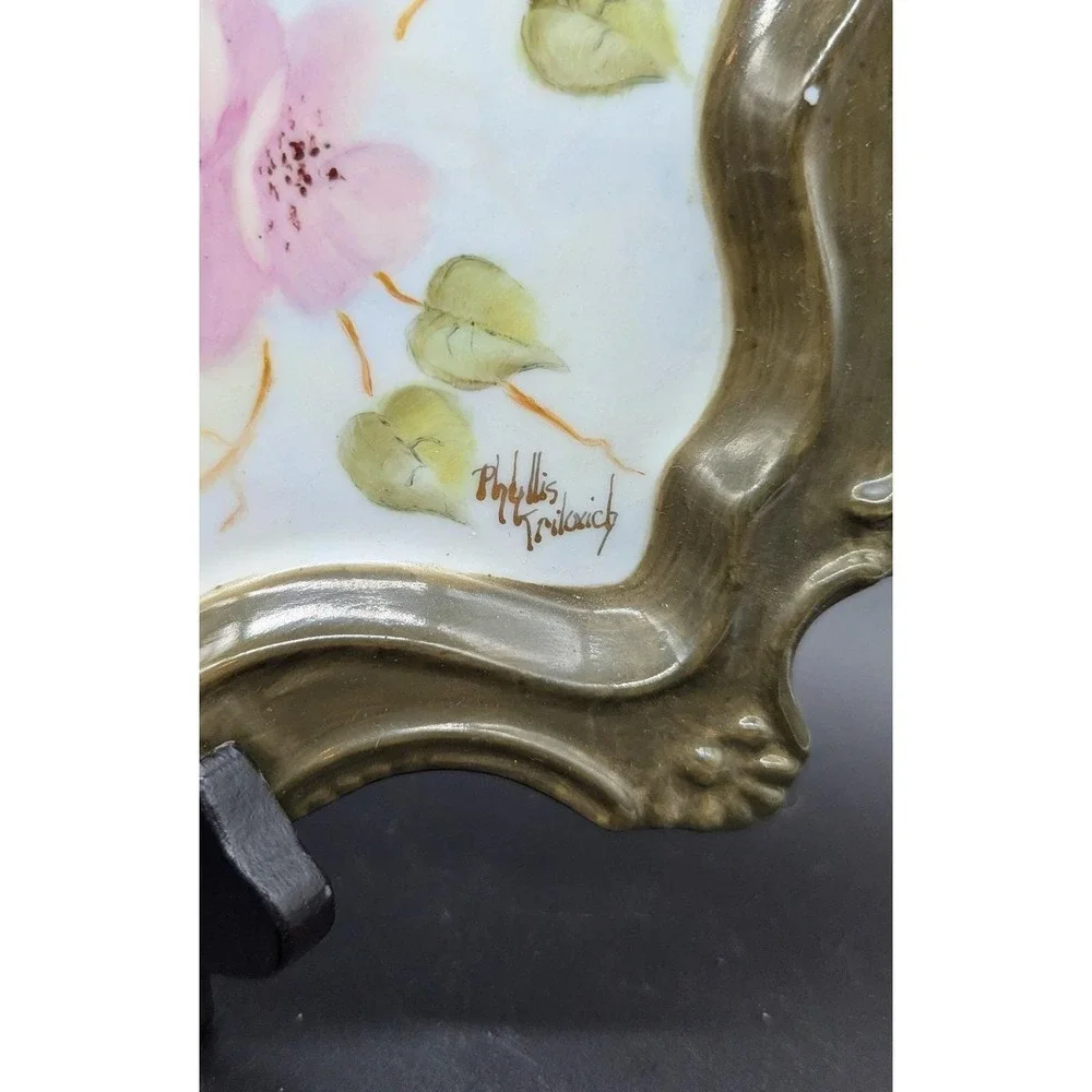Vintage Hand Painted Porcelain Dresser Vanity Tray Hummingbird Flower‎ 12.5